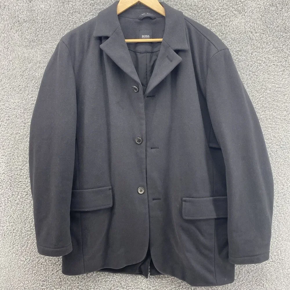 Hugo Boss Jacket Men's Size XL 44 Black Cashmere Wool Blend Button Blazer‎ Coat